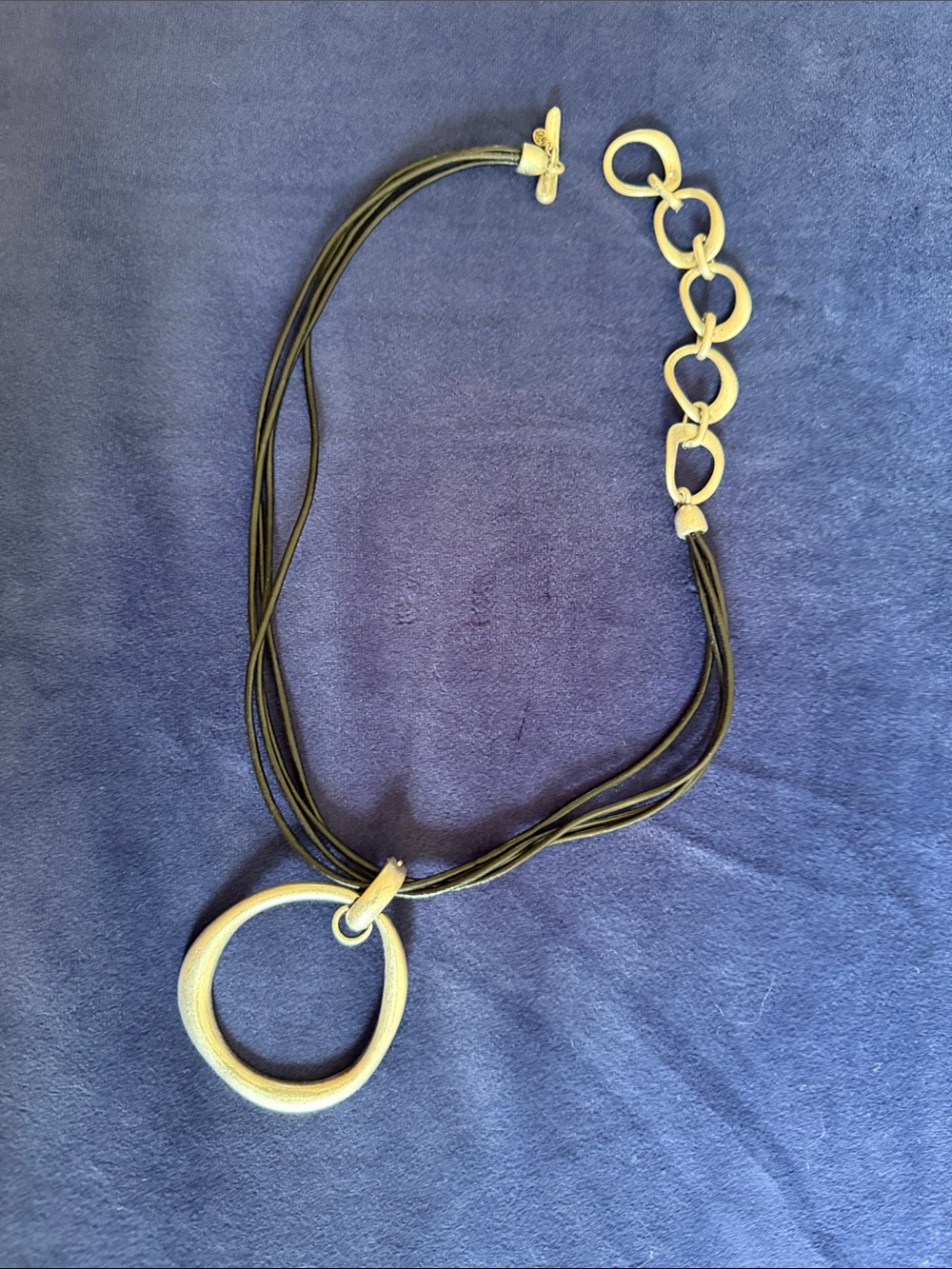 Diver Ring Pendant Necklace on Black Multi-Strand Cord